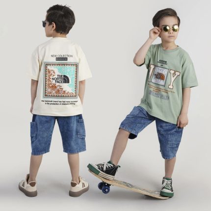 تیشرت شلوارک لی پسرونه طرح قاب north face